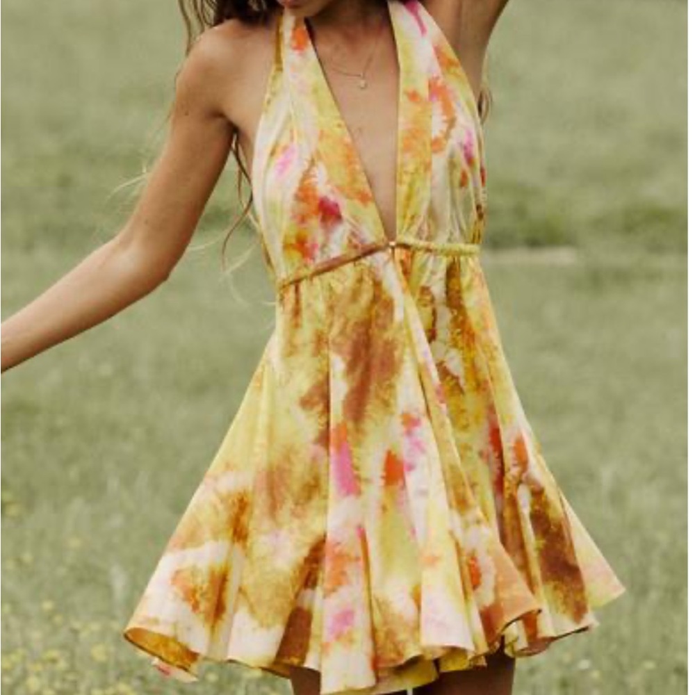 Zara Yellow and Pink Tie-Dye Mini Dress